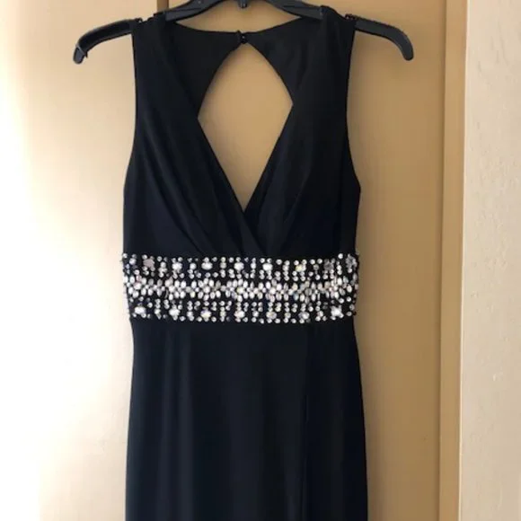 knee length dresses for ladies B. Darlin Juniors Embellished Midi Bodycon Dress Color Black/Pearl Siz –  DDT Boutique main image 1